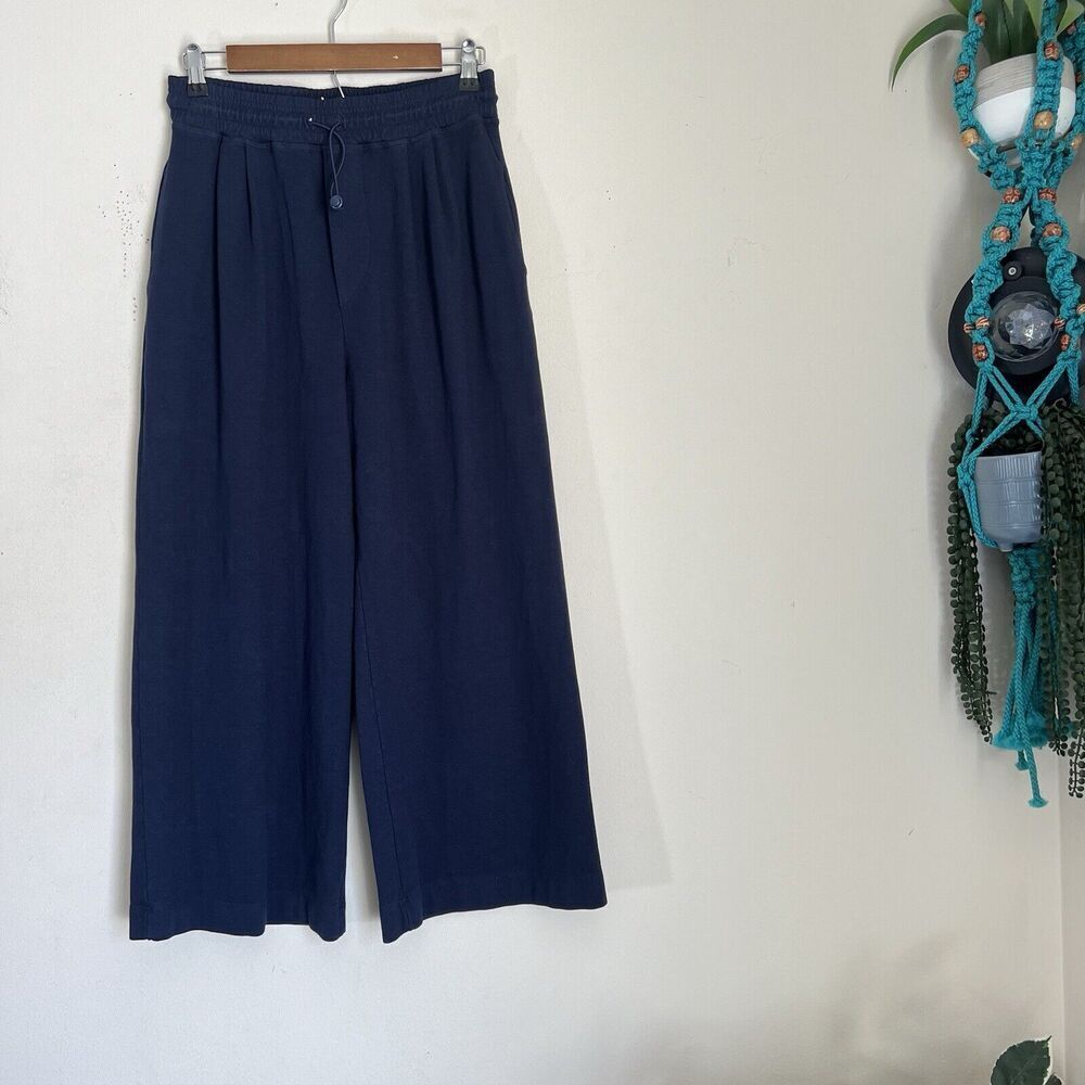 Sundry Ankle Wide Leg Pants Womens Size 1 US S Cotton Blend Pockets Navy Blue